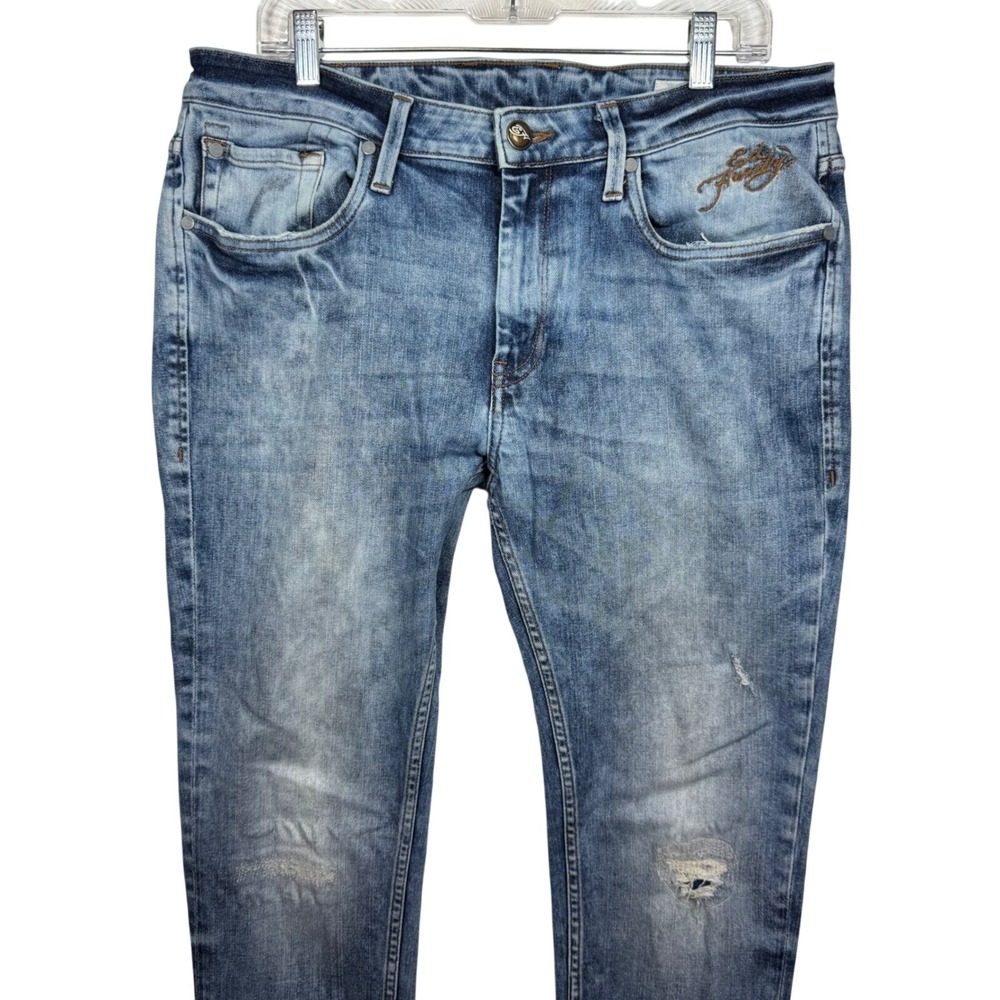 Ed Hardy‎ Mens Jeans Skuller Denim Distressed Slim Fit Size 36 Y2K